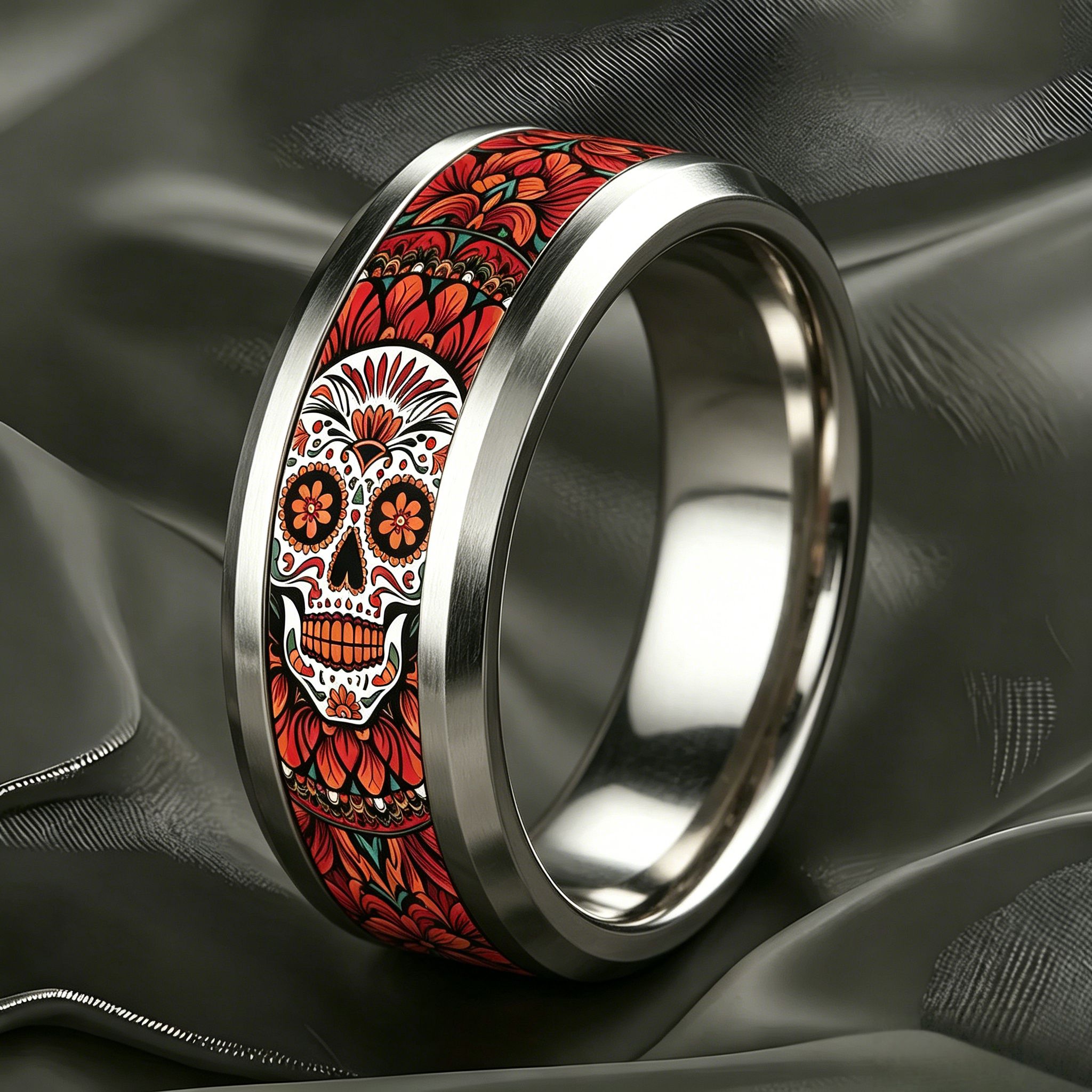 Exotic Undead Style Hand-Painted Candy Skull Stainless Steel Ring